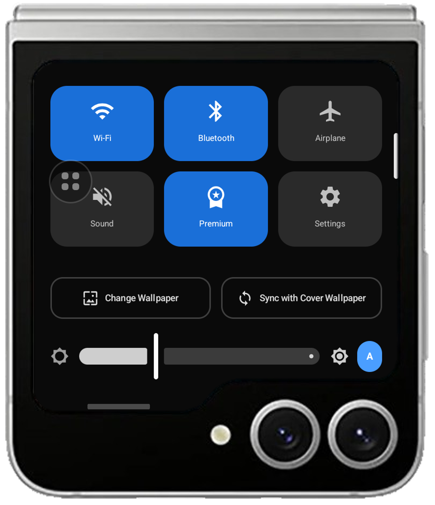 Lib Launcher の Quick Settings。Wi-Fi や Bluetooth などのトグル