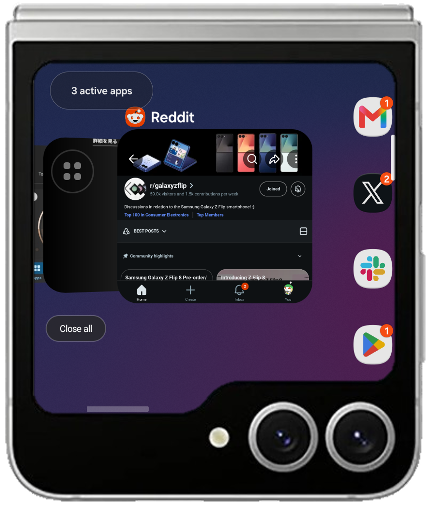 Lib Launcher の最近使ったアプリ。起動中のアプリがカードで並んでいる