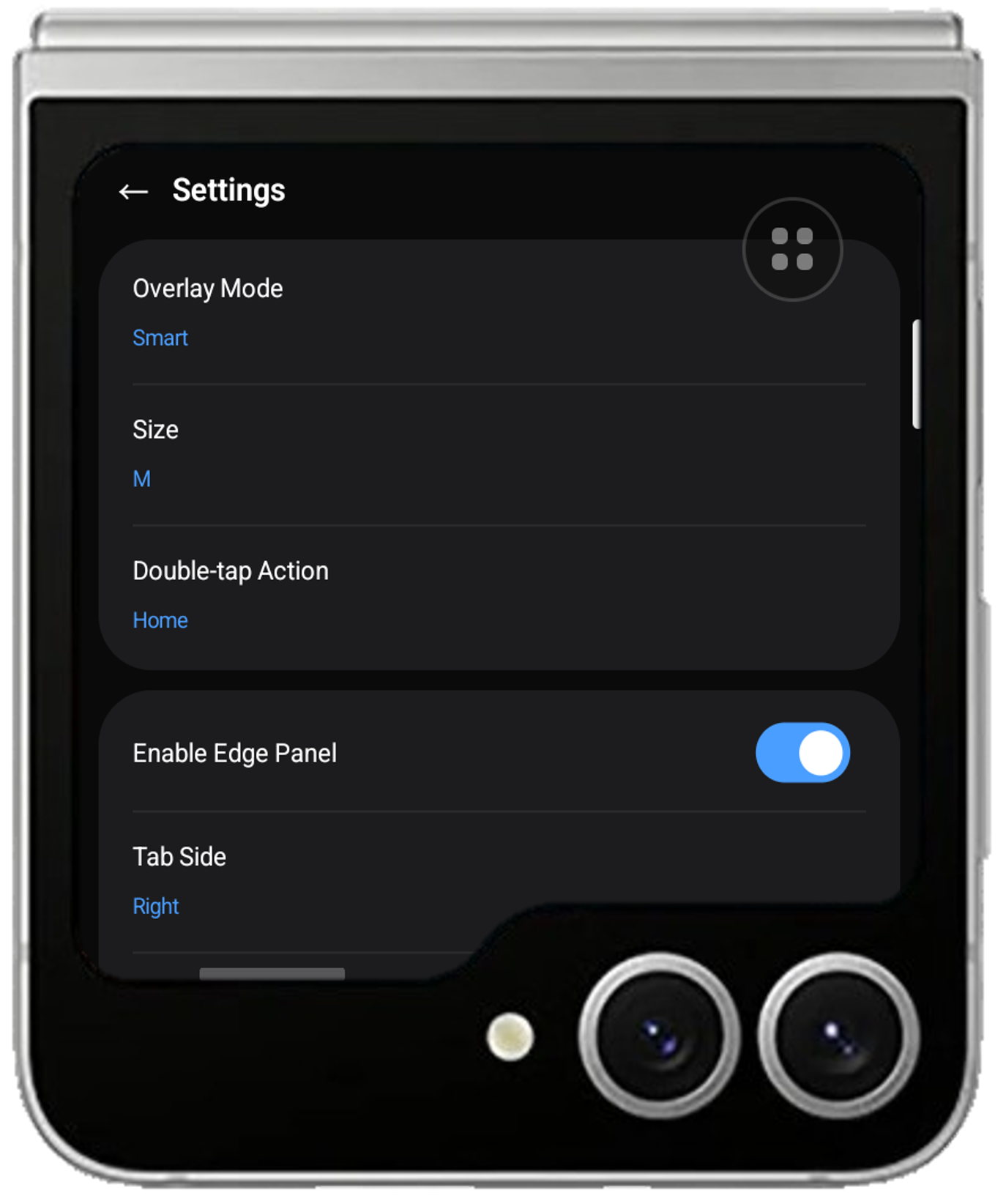 Lib Launcher の設定画面。オーバーレイモードやスライドパネルの項目が並んでいる