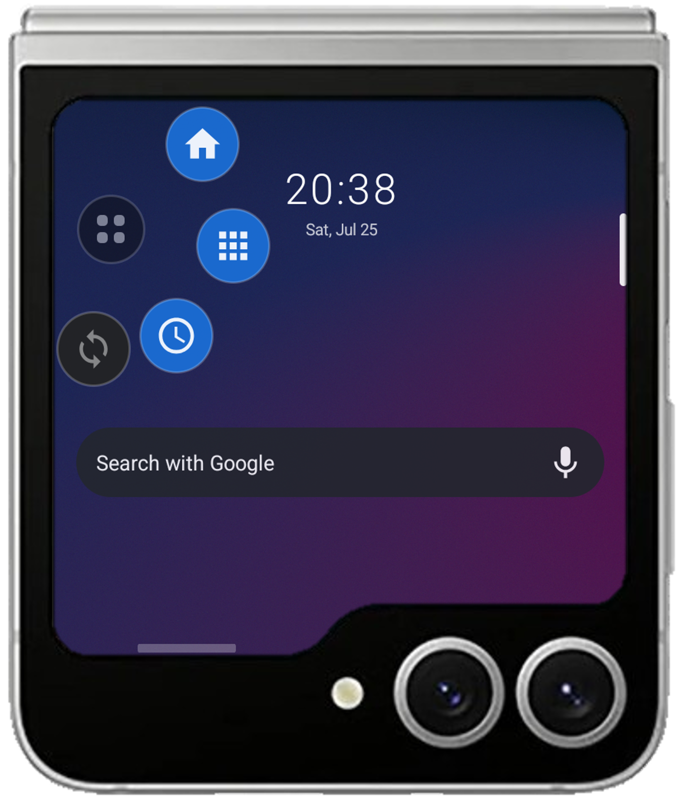 Lib Launcher の Smart モード。フローティングボタンから扇状にアイコンが展開している
